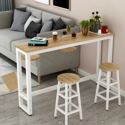 Elegant White Narrow Bar Table with Metal Footrest for Modern Home Decor Image - 13