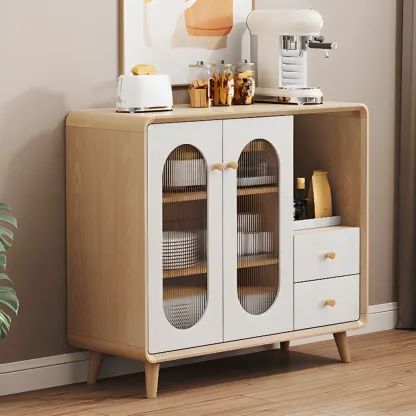 Modern Natural Finish Cabinet with Exterior Shelf  & Drawers Image - 2