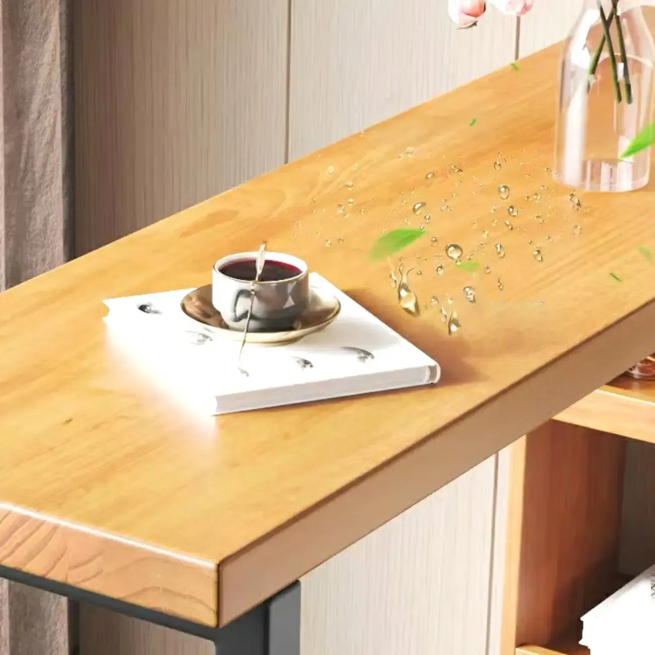 Modern Wooden Rectangular Bar Table with Storage Rack for Living Room Image - 7