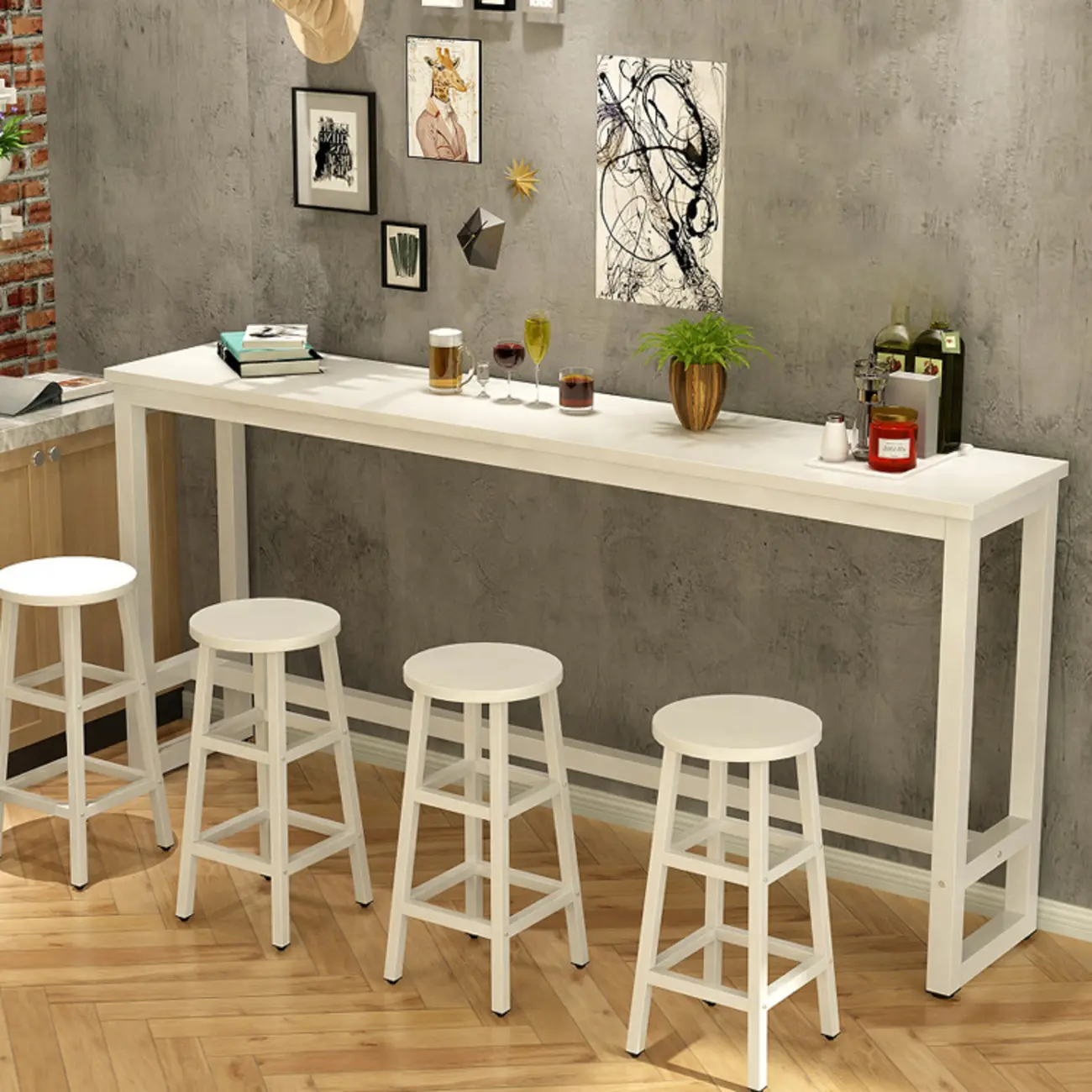 Elegant White Narrow Bar Table with Metal Footrest for Modern Home Decor Image - 15 | homeyfad