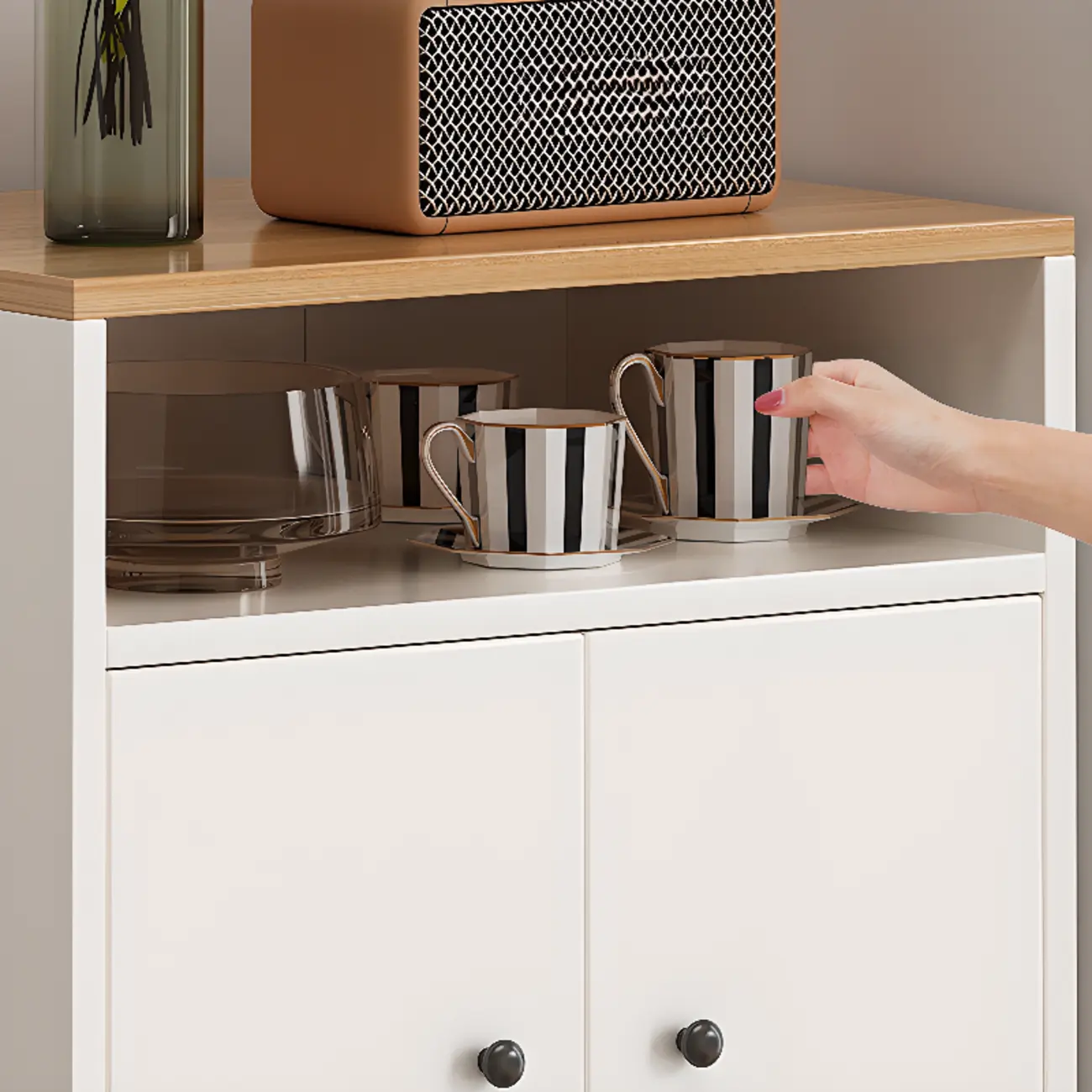 Modern White Wooden Storage Cabinet with Exterior Shelves  Image - 16 | homeyfad