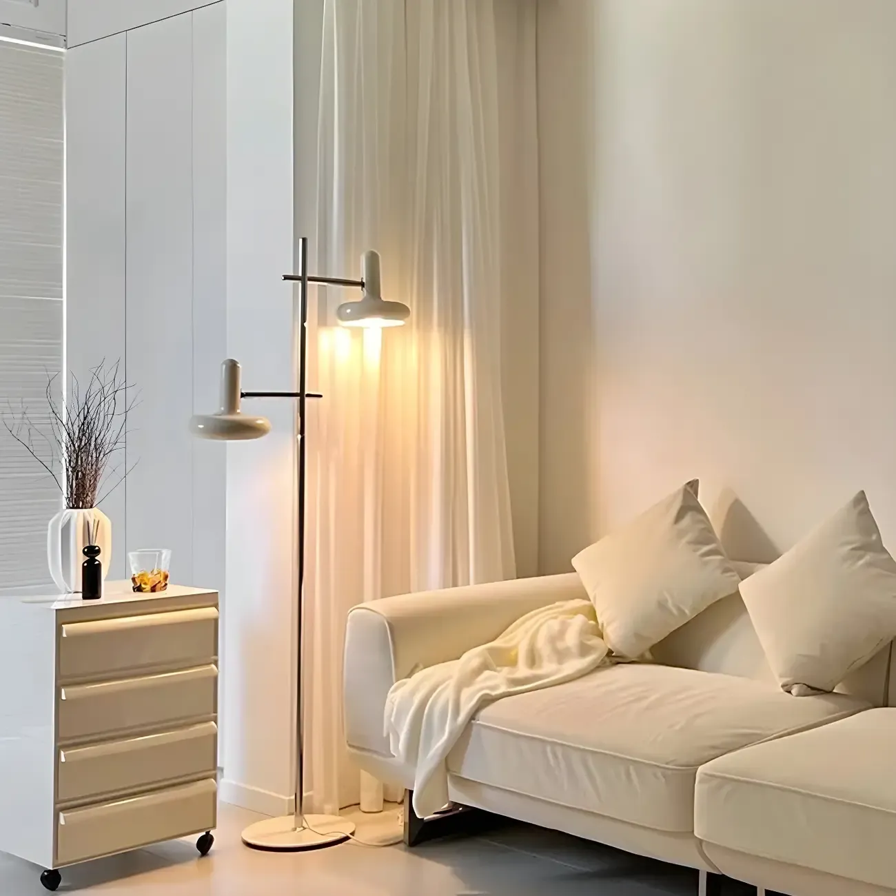 Modern White Metal 2-Head Adjustable Floor Lamp with Extendable Length for Living Room Image - 2
