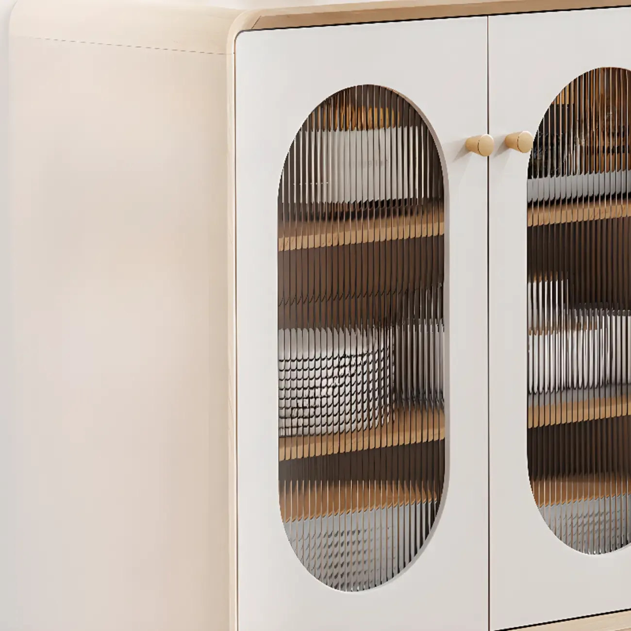 Modern Natural Finish Cabinet with Exterior Shelf  & Drawers Image - 10