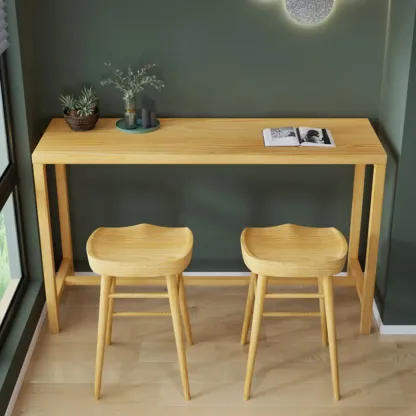 Natural Pine Wood Pub Bar Table with Footrest for 3 People Image - 5