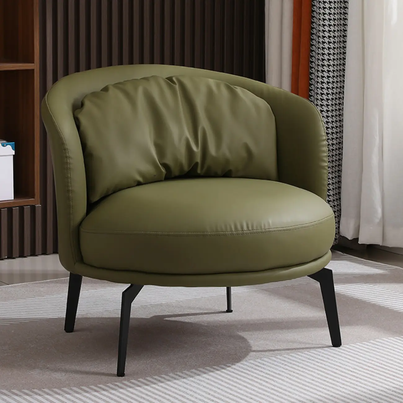Leather Arm Chair in Olive Green for Living Room Image - 1 | homeyfad