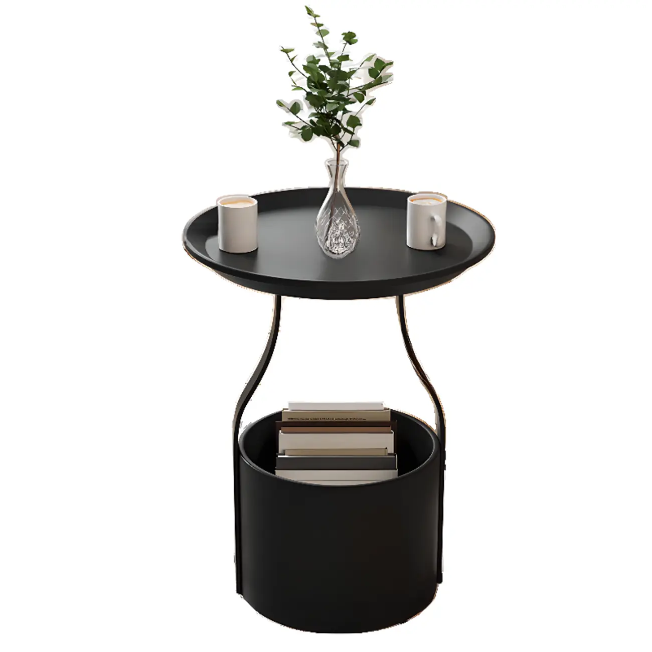 Metal Tray Top Black Side Table with Storage for Living Room Image - 2 | homeyfad