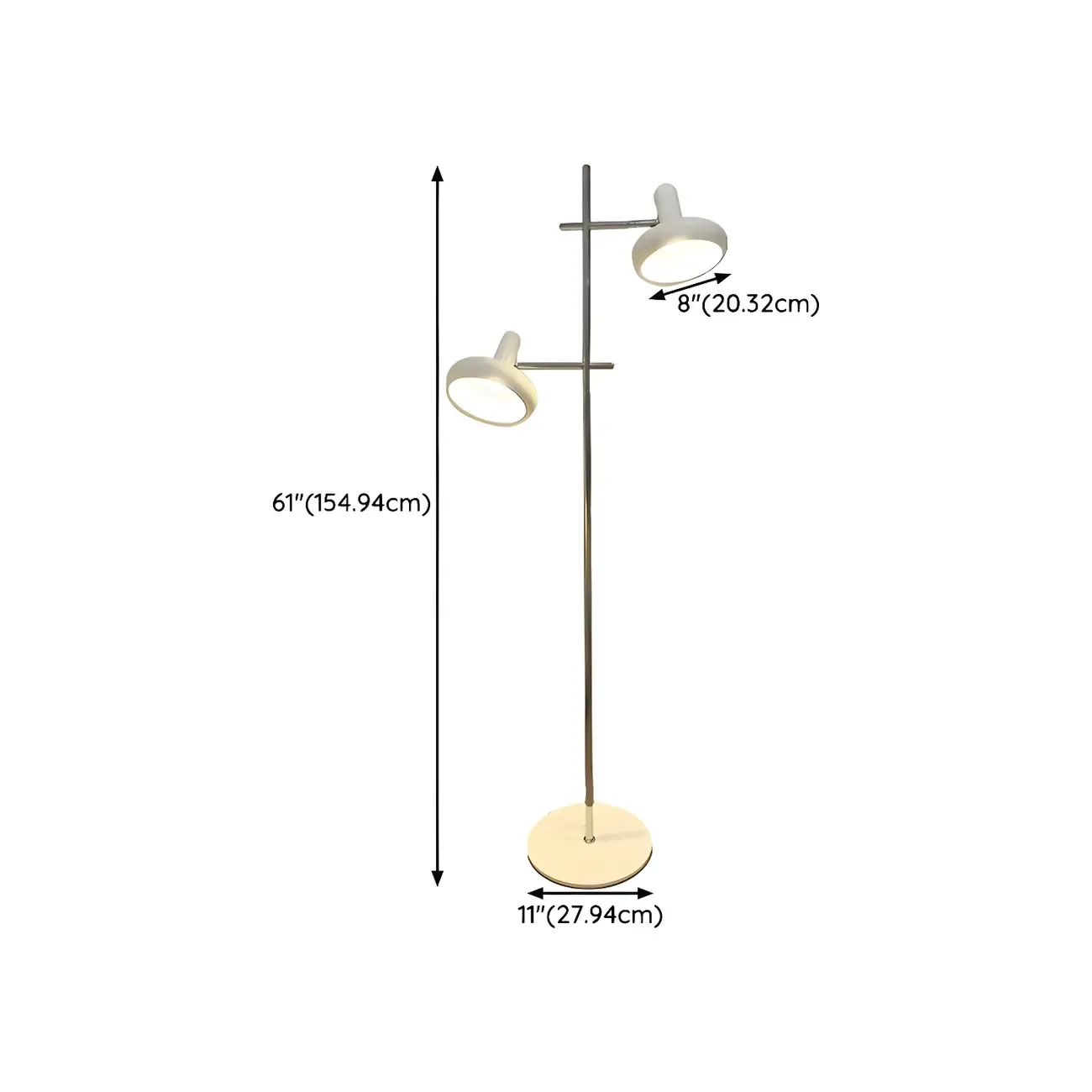 Modern White Metal 2-Head Adjustable Floor Lamp with Extendable Length for Living Room #size