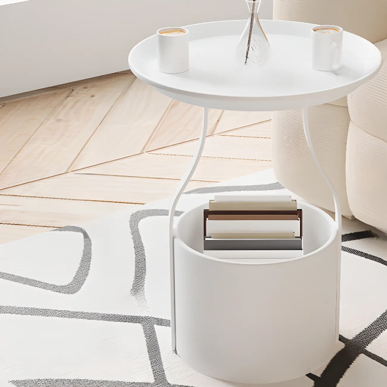 Metal Tray Top Black Side Table with Storage for Living Room Image - 3 | homeyfad