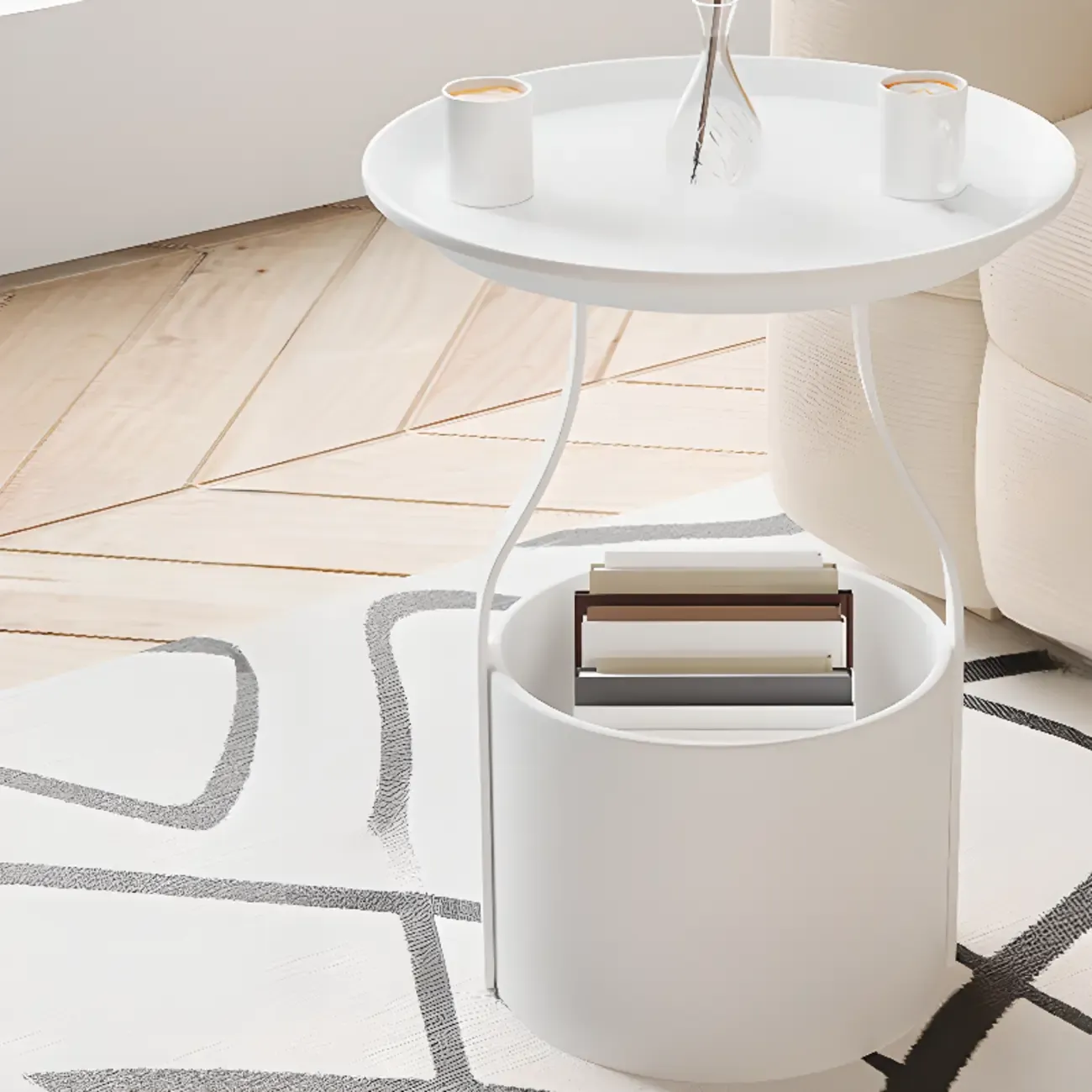 Metal Tray Top Black Side Table with Storage for Living Room Image - 3