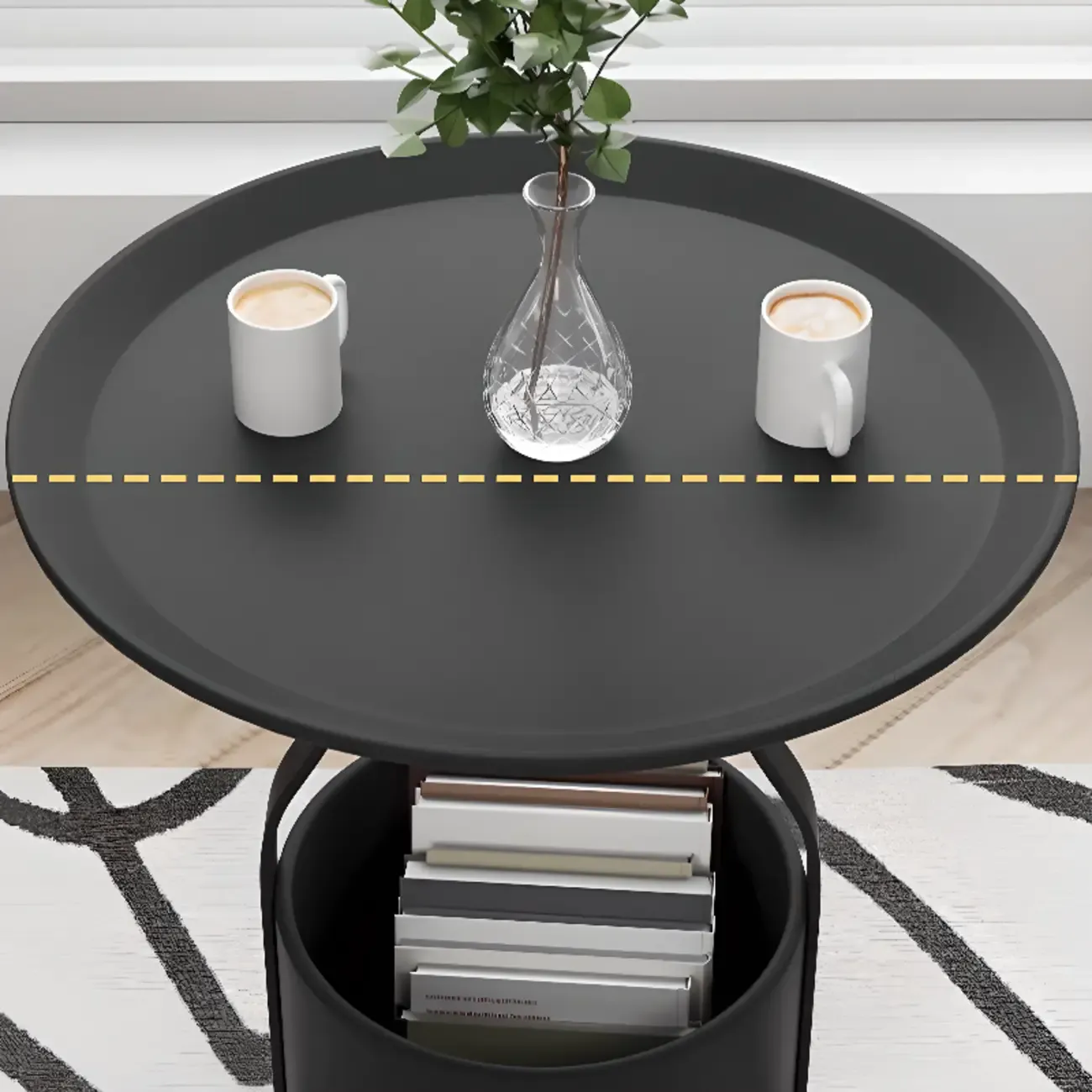 Metal Tray Top Black Side Table with Storage for Living Room Image - 6