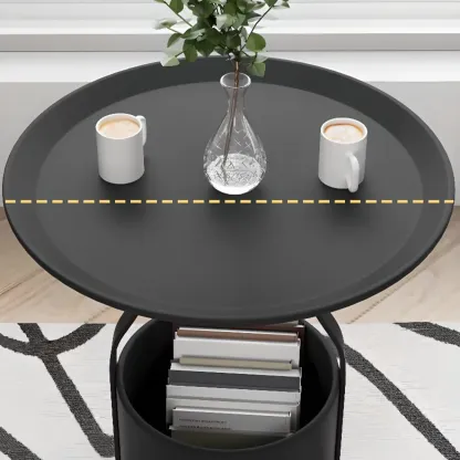 Metal Tray Top Black Side Table with Storage for Living Room Image - 6