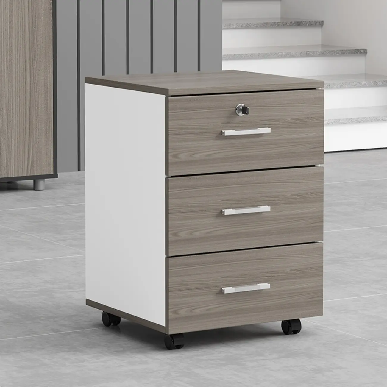 Wooden Filing Cabinet with Locking Drawers and Wheels for Office Image - 1 | homeyfad