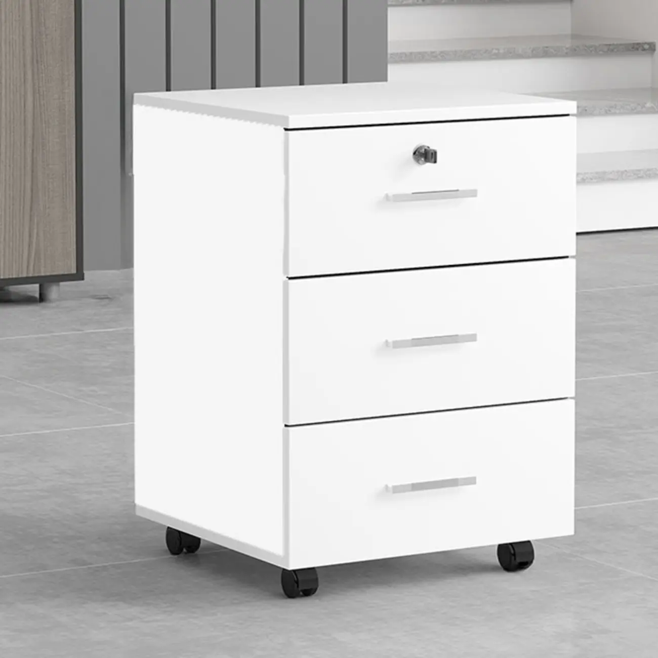 Wooden Filing Cabinet with Locking Drawers and Wheels for Office Image - 2 | homeyfad
