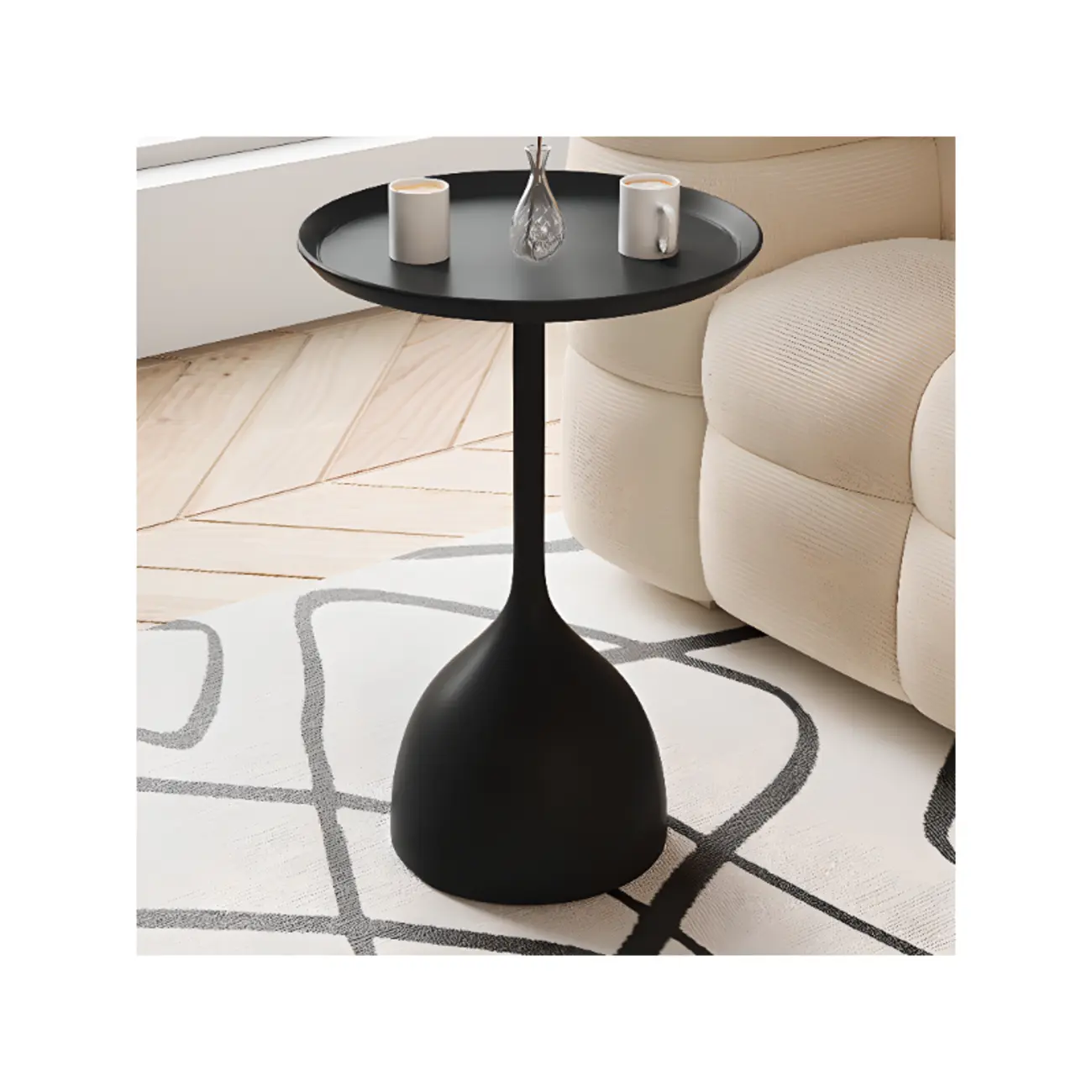 Metal Tray Top Black Side Table with Storage for Living Room Image - 7 | homeyfad