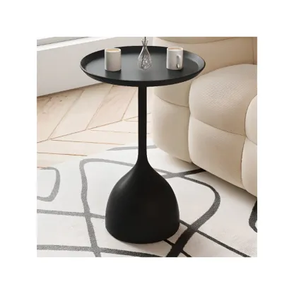 Metal Tray Top Black Side Table with Storage for Living Room Image - 7