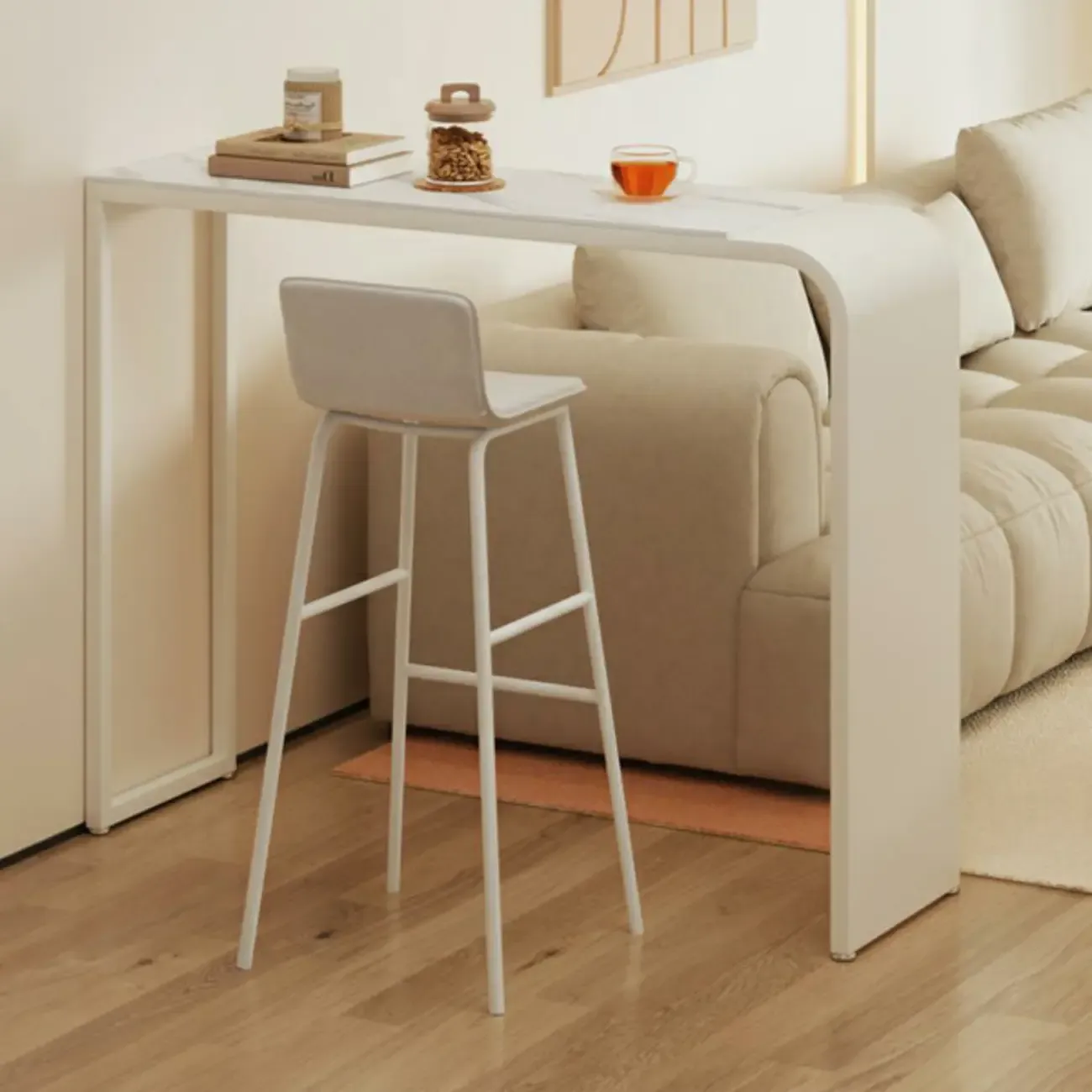 Modern White Metal Long Narrow Bar Table with Storage Shelve for Home Image - 1