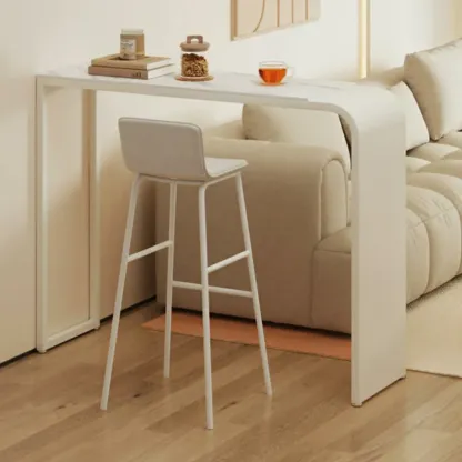 Modern White Metal Long Narrow Bar Table with Storage Shelve for Home Image - 1