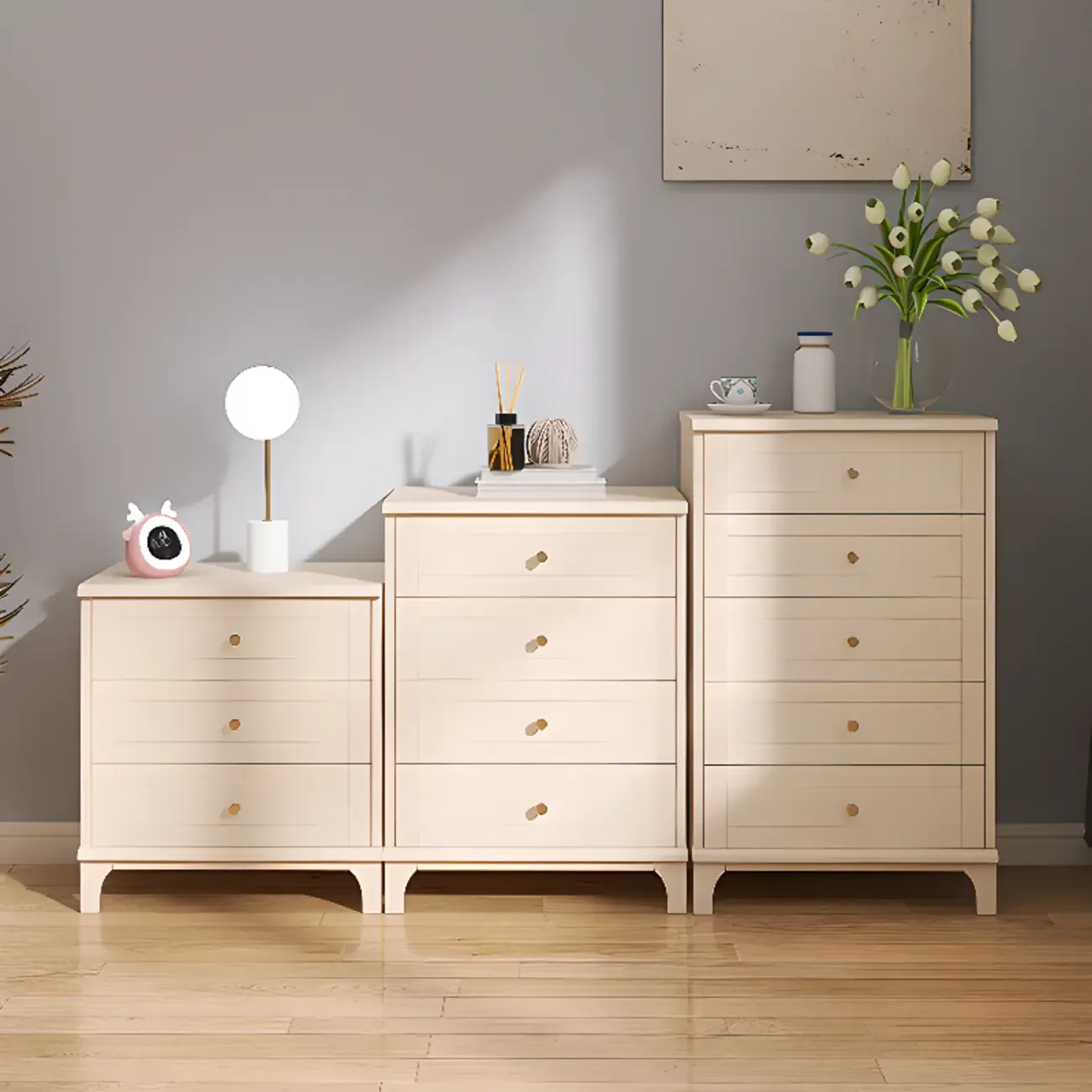 Modern Off-White Wooden Dressers with 5-Drawers Image - 2