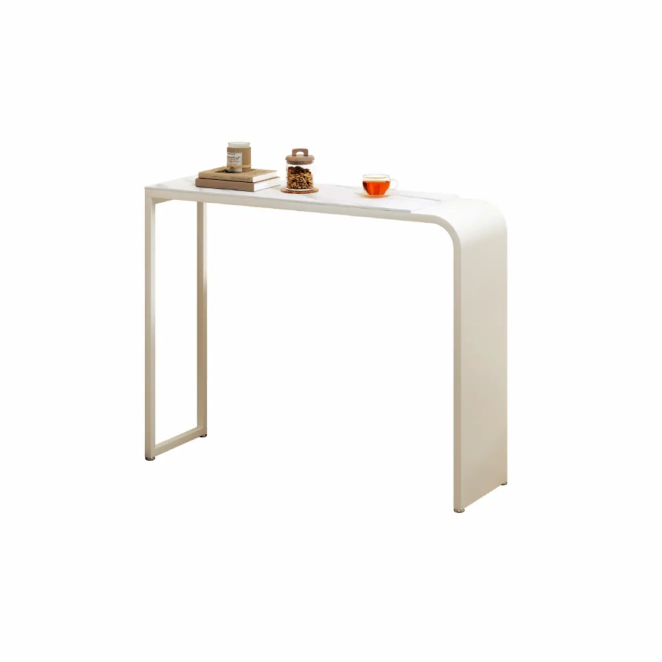 Modern White Metal Long Narrow Bar Table with Storage Shelve for Home Image - 2 | homeyfad