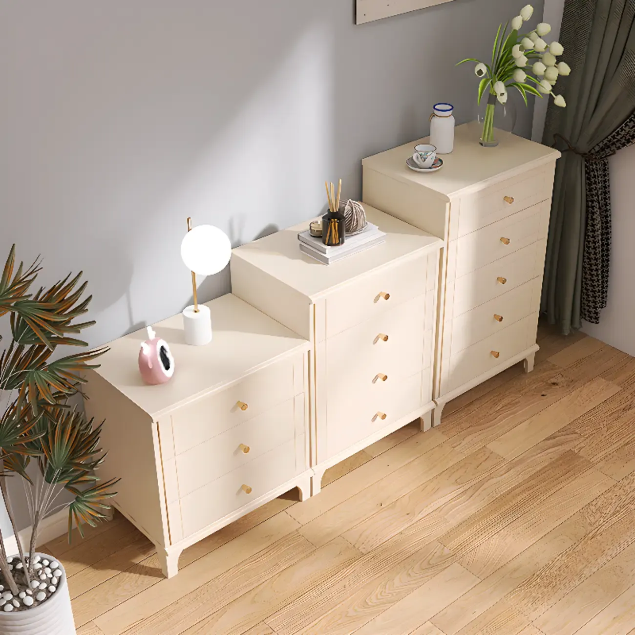 Modern Off-White Wooden Dressers with 5-Drawers Image - 3