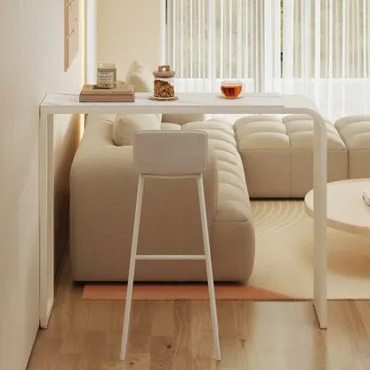 Modern White Metal Long Narrow Bar Table with Storage Shelve for Home Image - 3