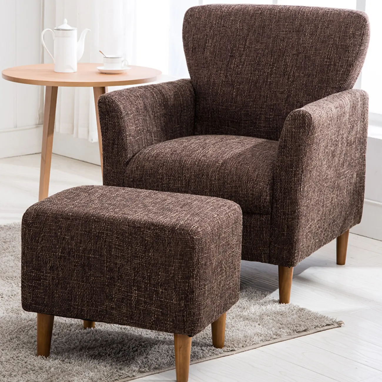 Modern Brown Linen Armchair for Living Room Image - 1 | homeyfad