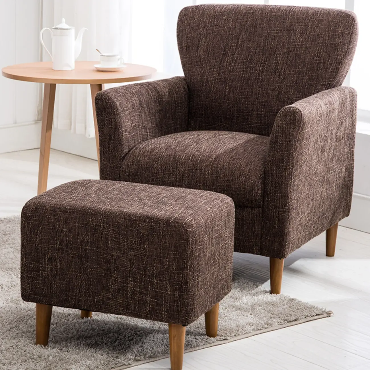 Modern Brown Linen Armchair for Living Room Image - 1