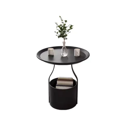 Metal Tray Top Black Side Table with Storage for Living Room Image - 10