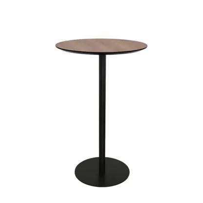 Elegant Wooden Pub Bar Table with Black Metal Base for Cafe Image - 2