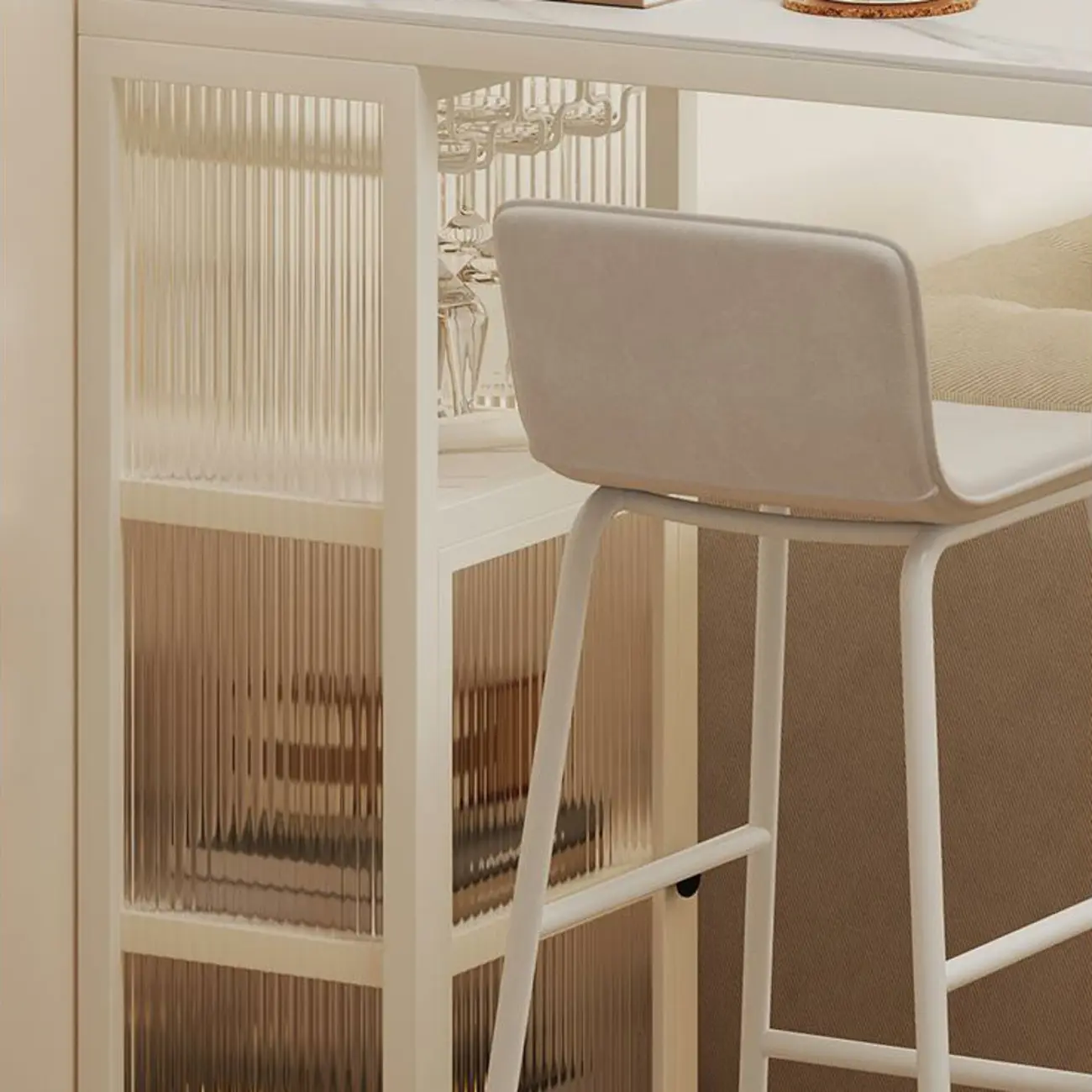 Modern White Metal Long Narrow Bar Table with Storage Shelve for Home Image - 7 | homeyfad