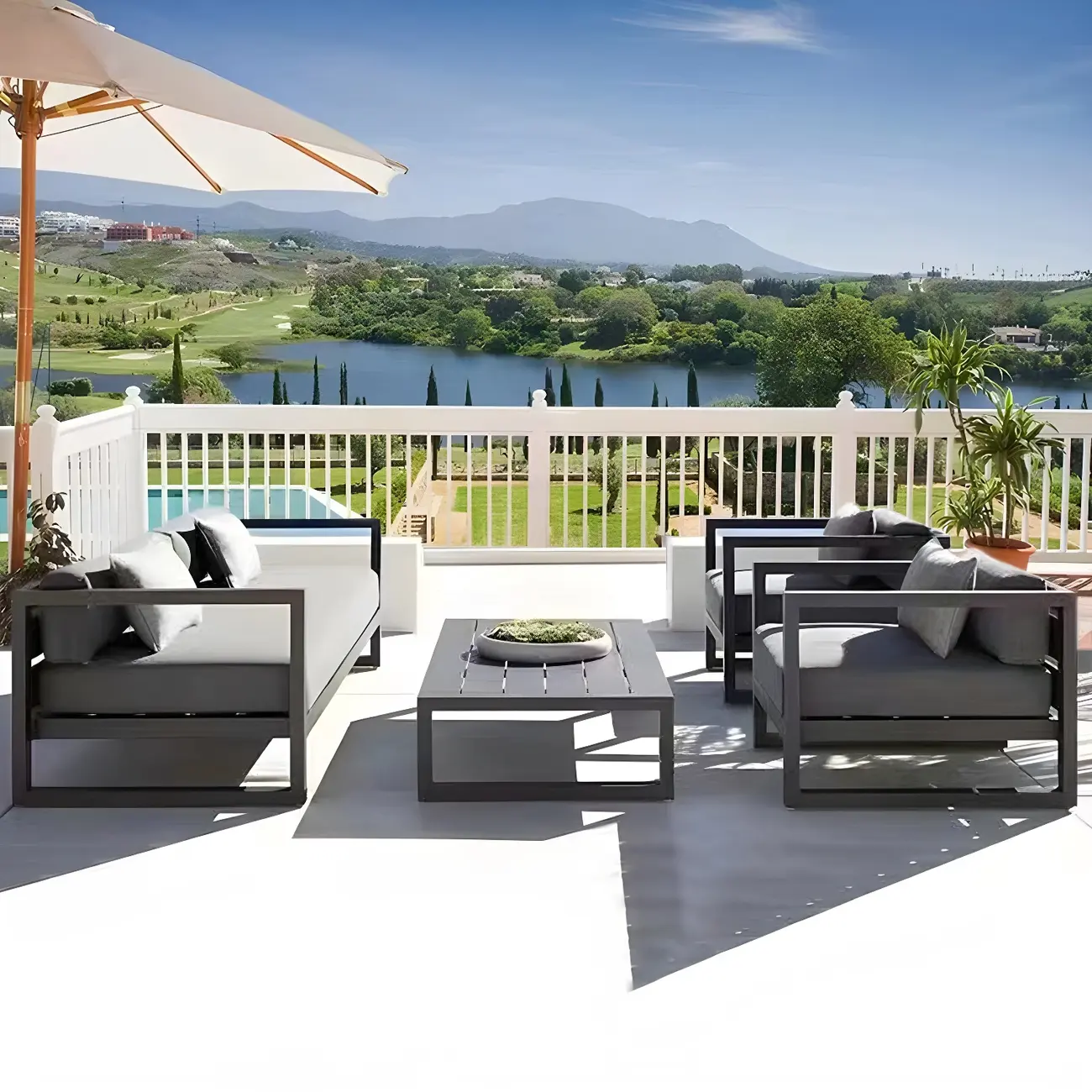 Modern Black Metal Frame Sofa with Cushions for Outdoor Image - 1 | homeyfad