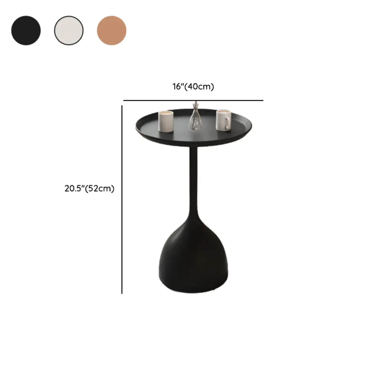 Metal Tray Top Black Side Table with Storage for Living Room #size