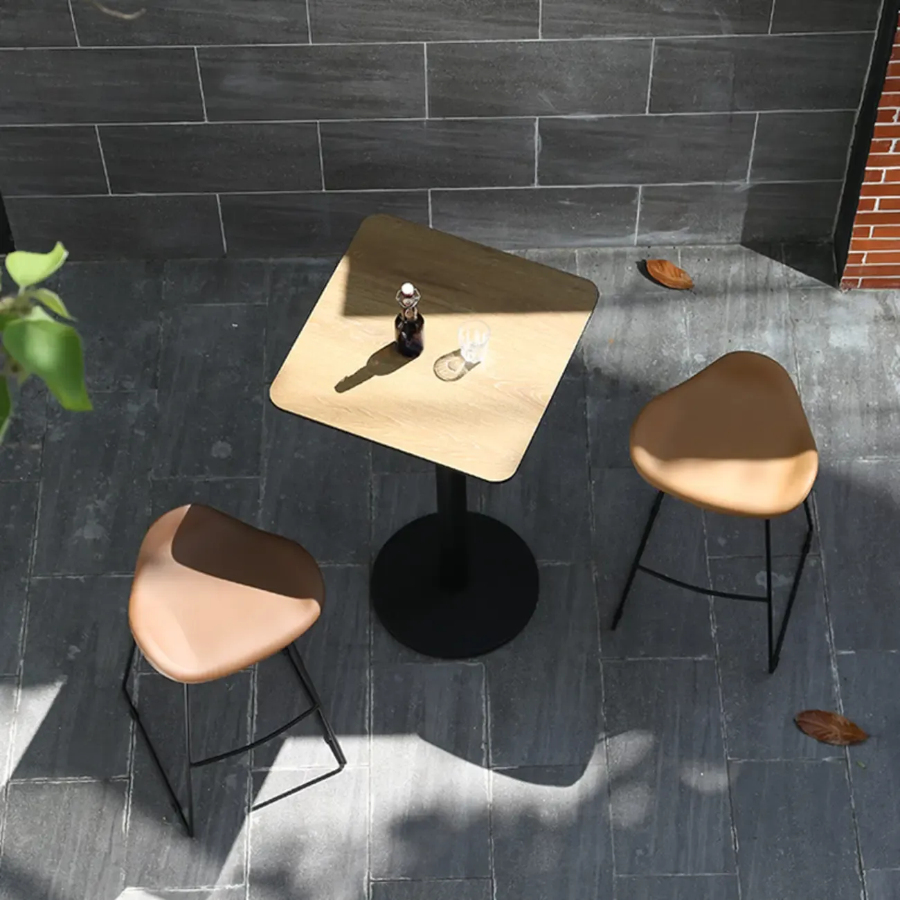 Elegant Wooden Pub Bar Table with Black Metal Base for Cafe Image - 4