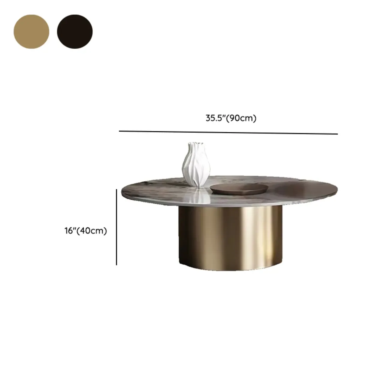 Modern Gray Round Nesting Coffee Table Set with Marble Top #size