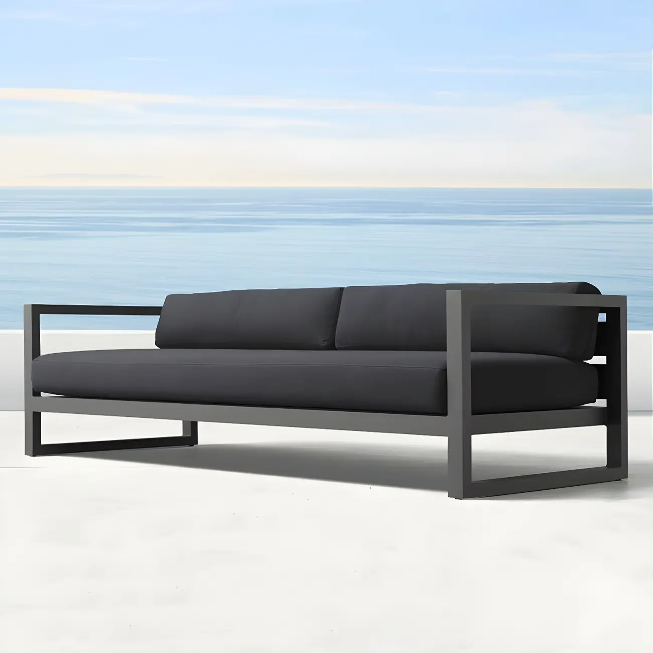 Modern Black Metal Frame Sofa with Cushions for Outdoor Image - 2 | homeyfad
