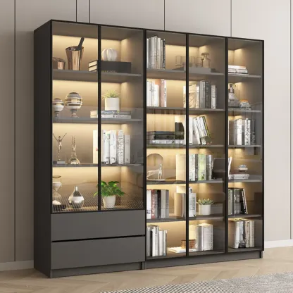 Modern Black Glass Display Cabinet with Shelves Image - 2