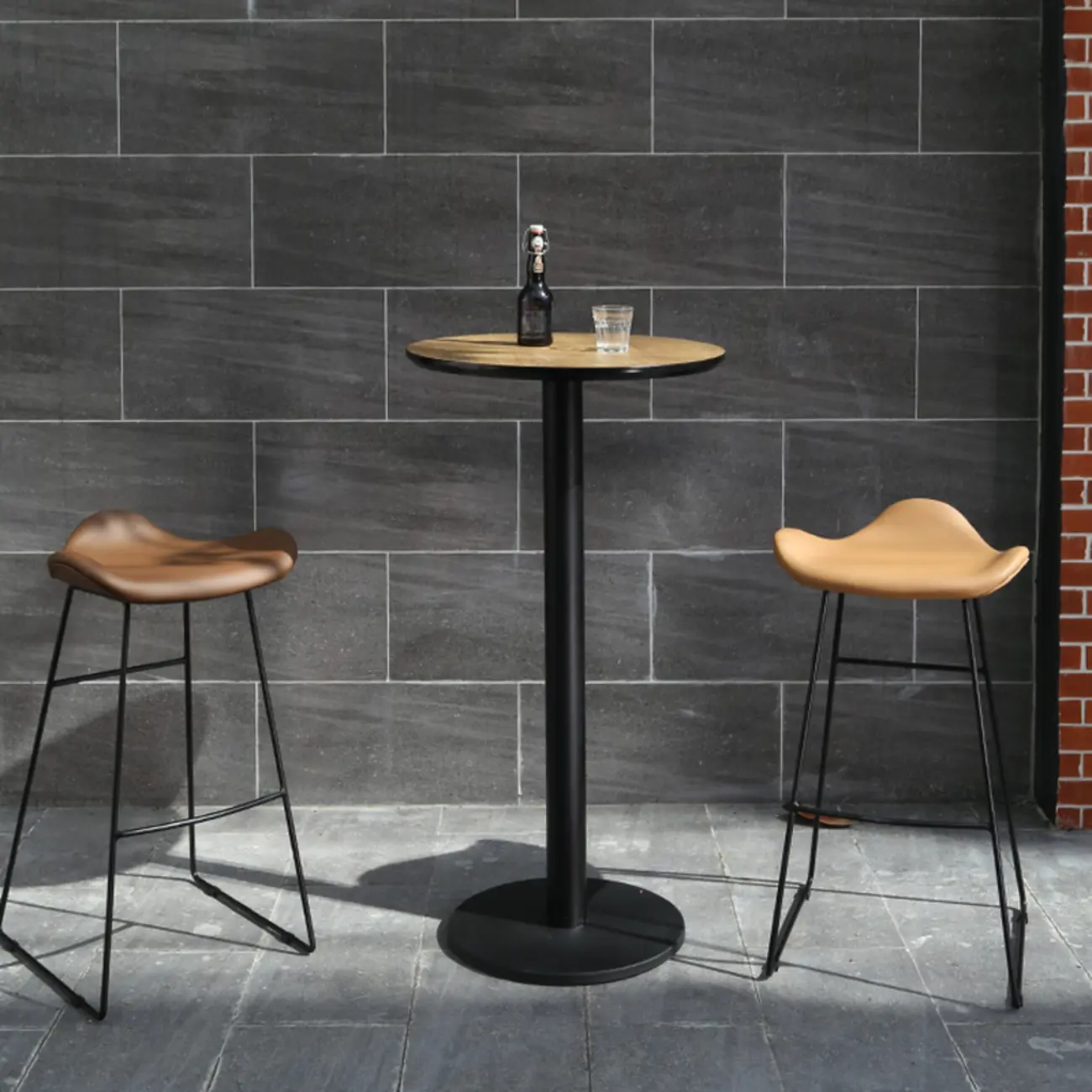 Elegant Wooden Pub Bar Table with Black Metal Base for Cafe Image - 6 | homeyfad