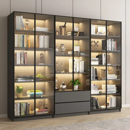 Modern Black Glass Display Cabinet with Shelves Image - 3