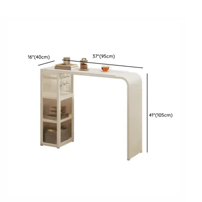 Modern White Metal Long Narrow Bar Table with Storage Shelve for Home #size