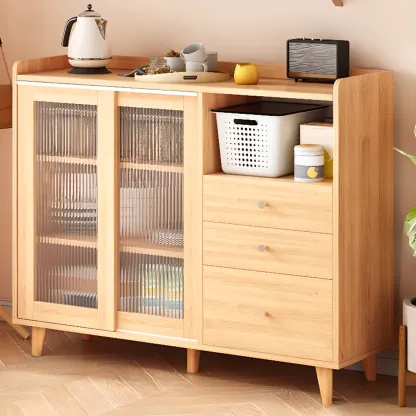 Freestanding Brown Cabinet with Sliding Door & Exterior Shelf Image - 4