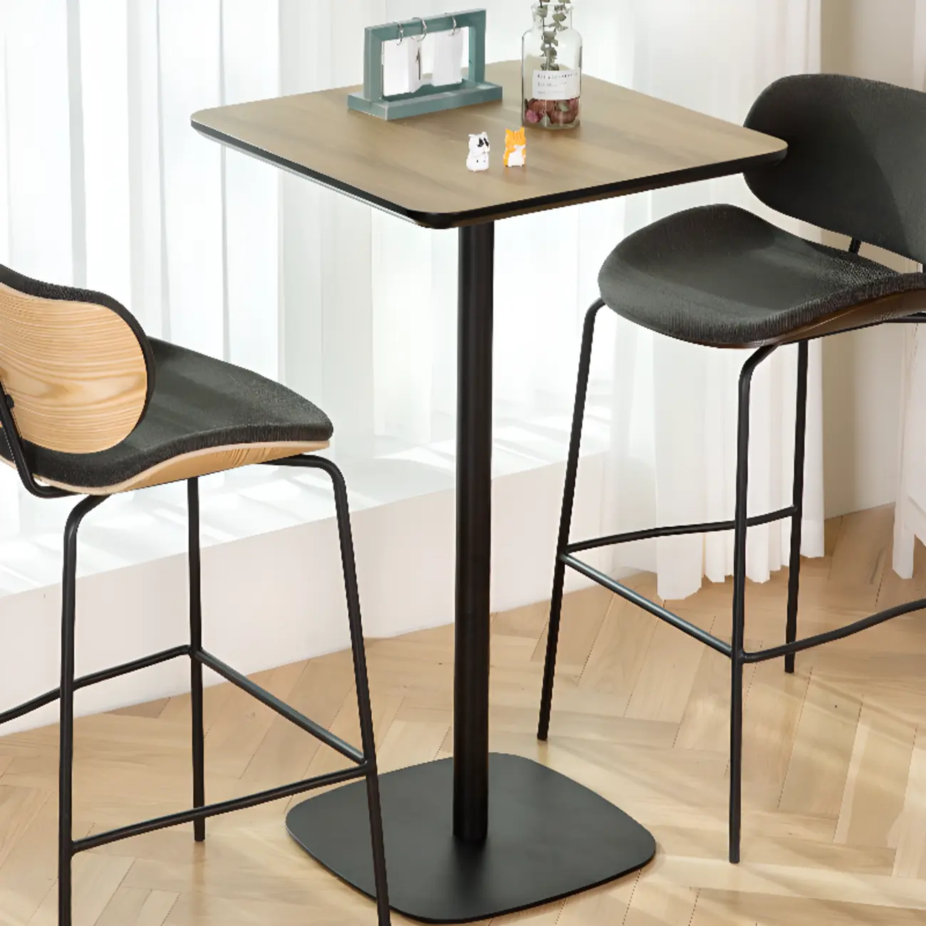 Elegant Wooden Pub Bar Table with Black Metal Base for Cafe Image - 7 | homeyfad