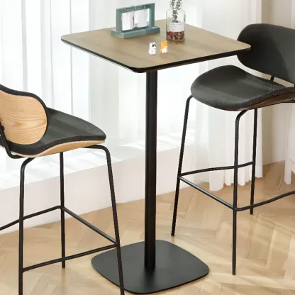 Elegant Wooden Pub Bar Table with Black Metal Base for Cafe Image - 7