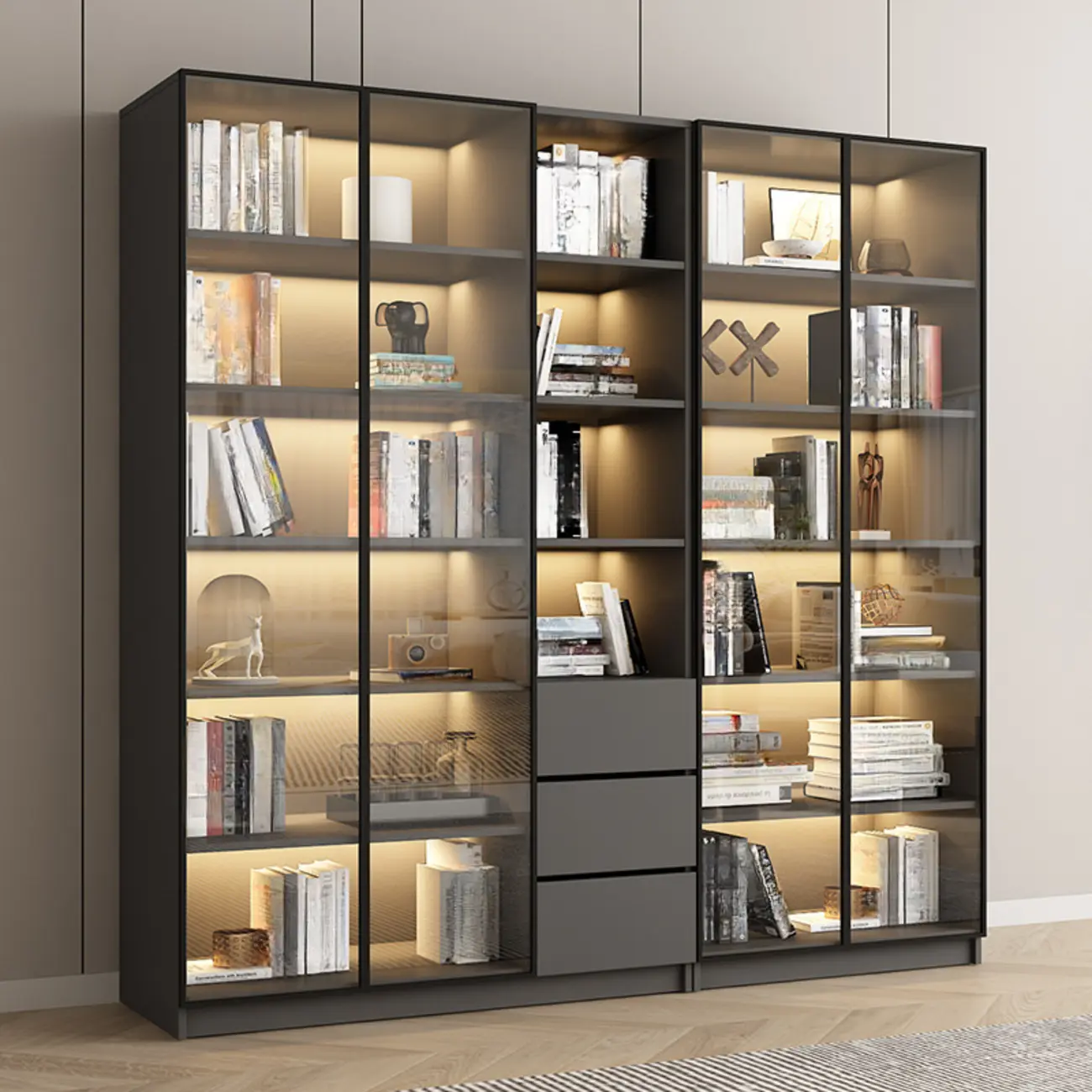 Modern Black Glass Display Cabinet with Shelves Image - 4 | homeyfad