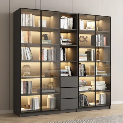 Modern Black Glass Display Cabinet with Shelves Image - 4