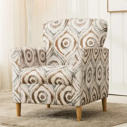 Modern Brown Linen Armchair for Living Room Image - 8