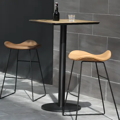 Elegant Wooden Pub Bar Table with Black Metal Base for Cafe Image - 8