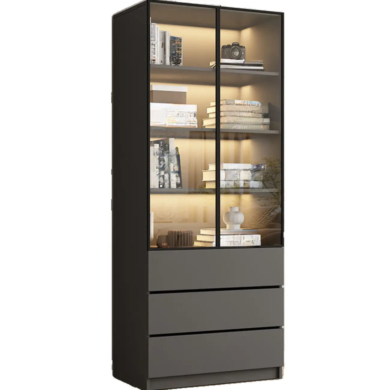 Modern Black Glass Display Cabinet with Shelves Image - 5 | homeyfad