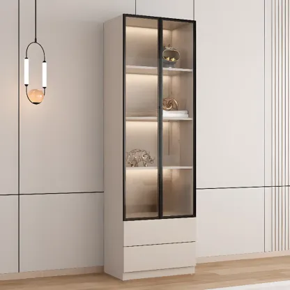Elegant Natural Wooden Display Cabinet with LED Lighting Image - 4