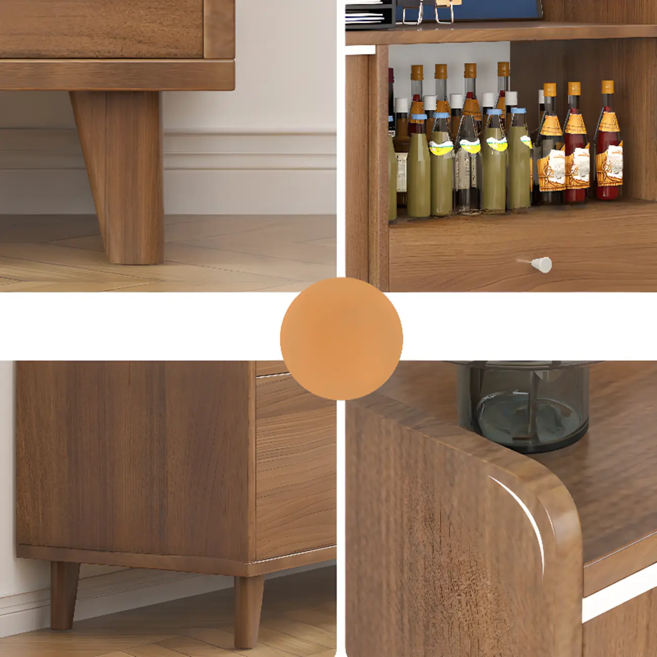 Freestanding Brown Cabinet with Sliding Door & Exterior Shelf Image - 6 | homeyfad