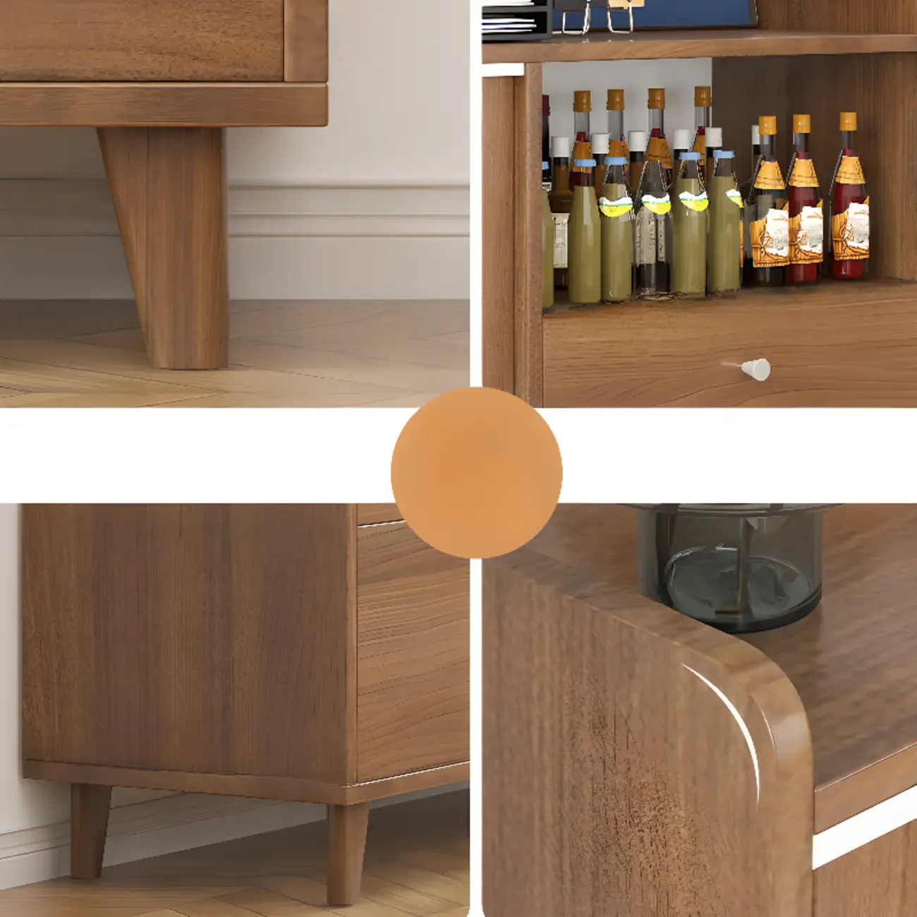 Freestanding Brown Cabinet with Sliding Door & Exterior Shelf Image - 6